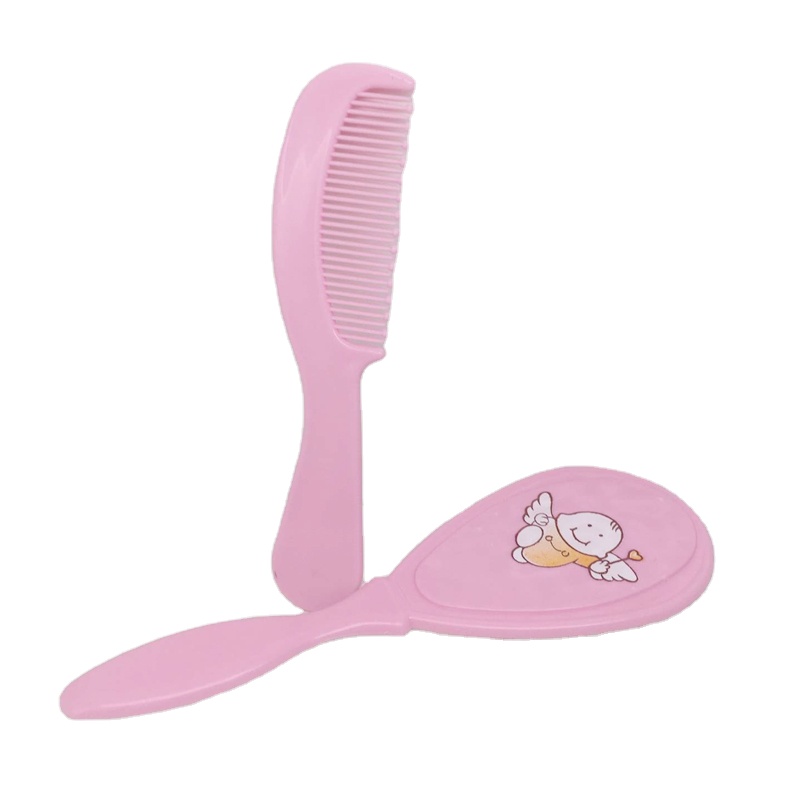 Baby Hair Brush & Comb Set | Soft Nylon Bristles | Safe PP Baby Grooming Kit with Decorative Mirror | Newborn & Infant Comb Brush Set