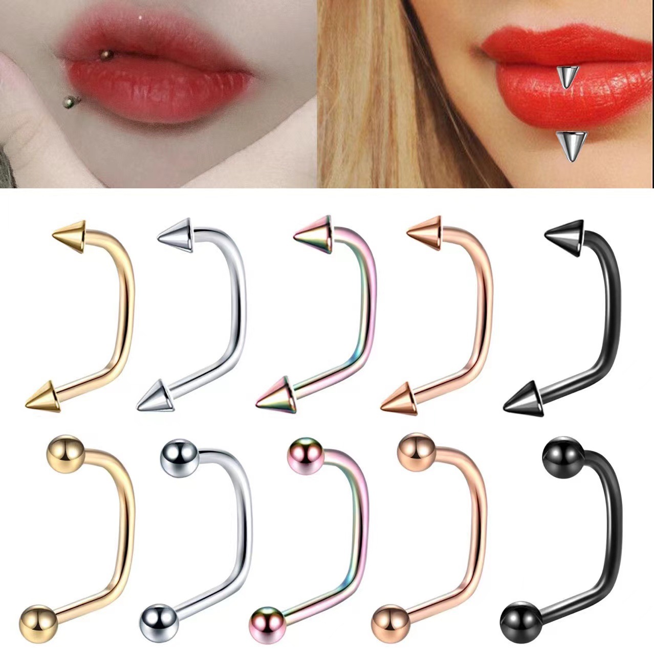 【New arrival】Lip Nail Lip Ring Titanium Steel Sweet Cool Hot Girl Niche Men and Women Piercing U-shaped Lip Nail