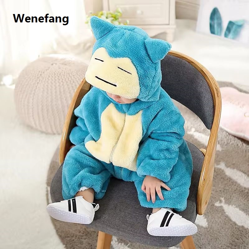 Wenefang Snorlax Pokemon Pikachu Baby Jumpsuit Cute Pajamas Clothing Newborn Luxury Baby Jumpsuit 0-3 Years Old Cosplay Hooded Children'S Wear