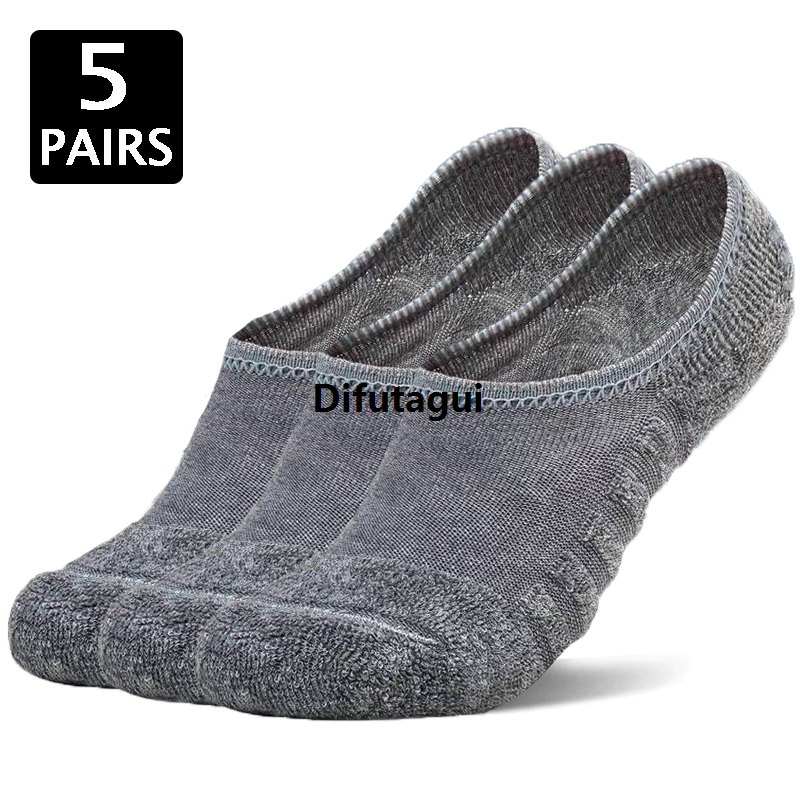 Difutagui 5 Pairs/Lot Men Towel Bottom Boat Socks Sport Sweat Breathes New style Silicone Anti-Slip Lnvisible Socks Spring New Fashion