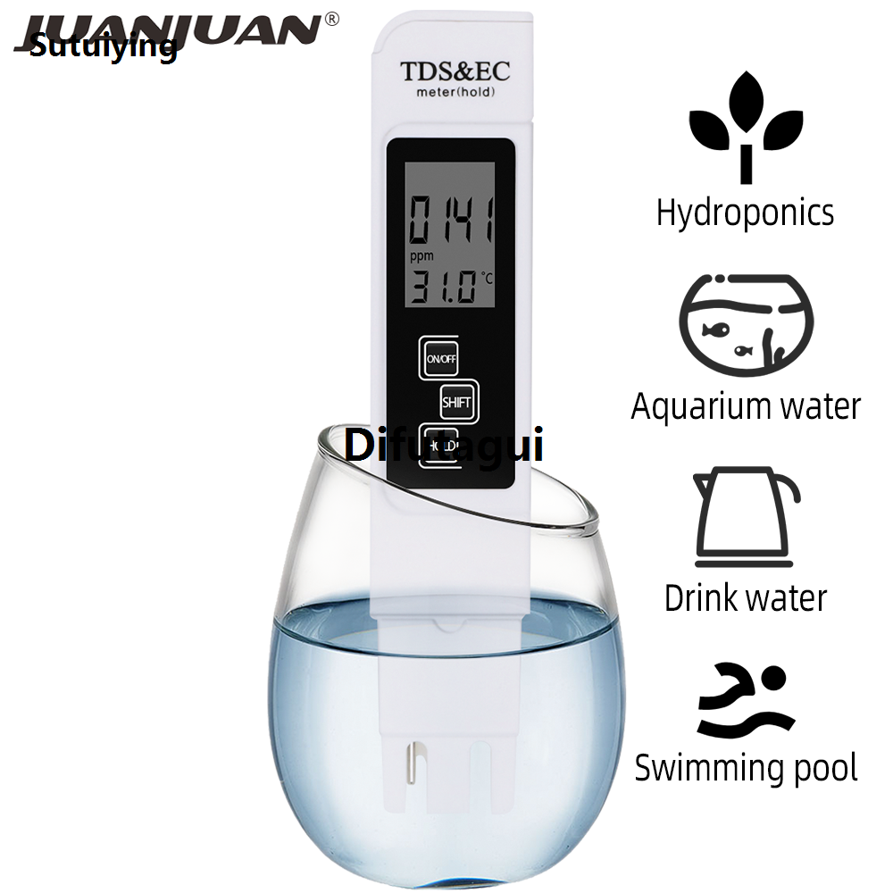 Difutagui Sutuiying Portable 3 In 1 TDS Tester EC Meter Digital TDS EC Temp Detector Fashion Conductivity Water Quality Test Pen for Pool Aquarium