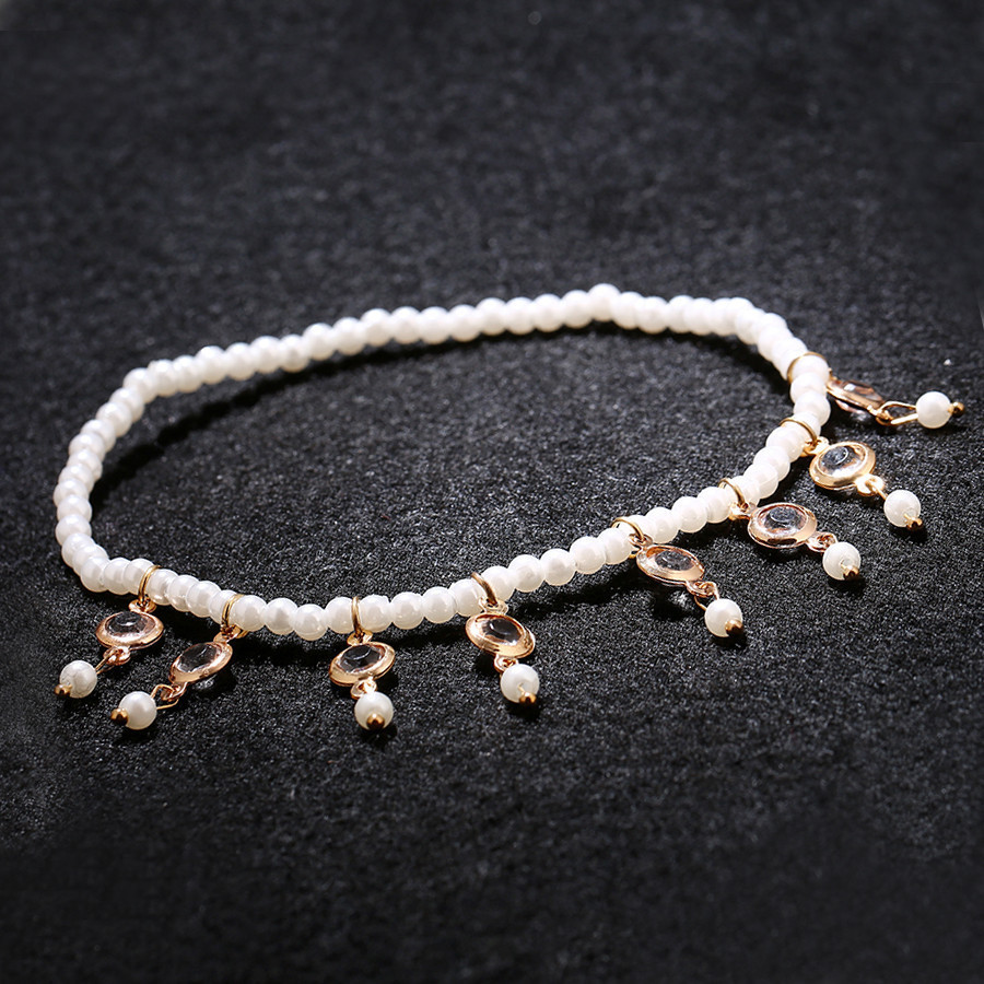 Yuanyan New Fashion Summer Beach Ankle Jewelry Woman Anklets Elegant Crystal Imitation Pearl Tassel Foot Bracelet Elasticity Adjustable