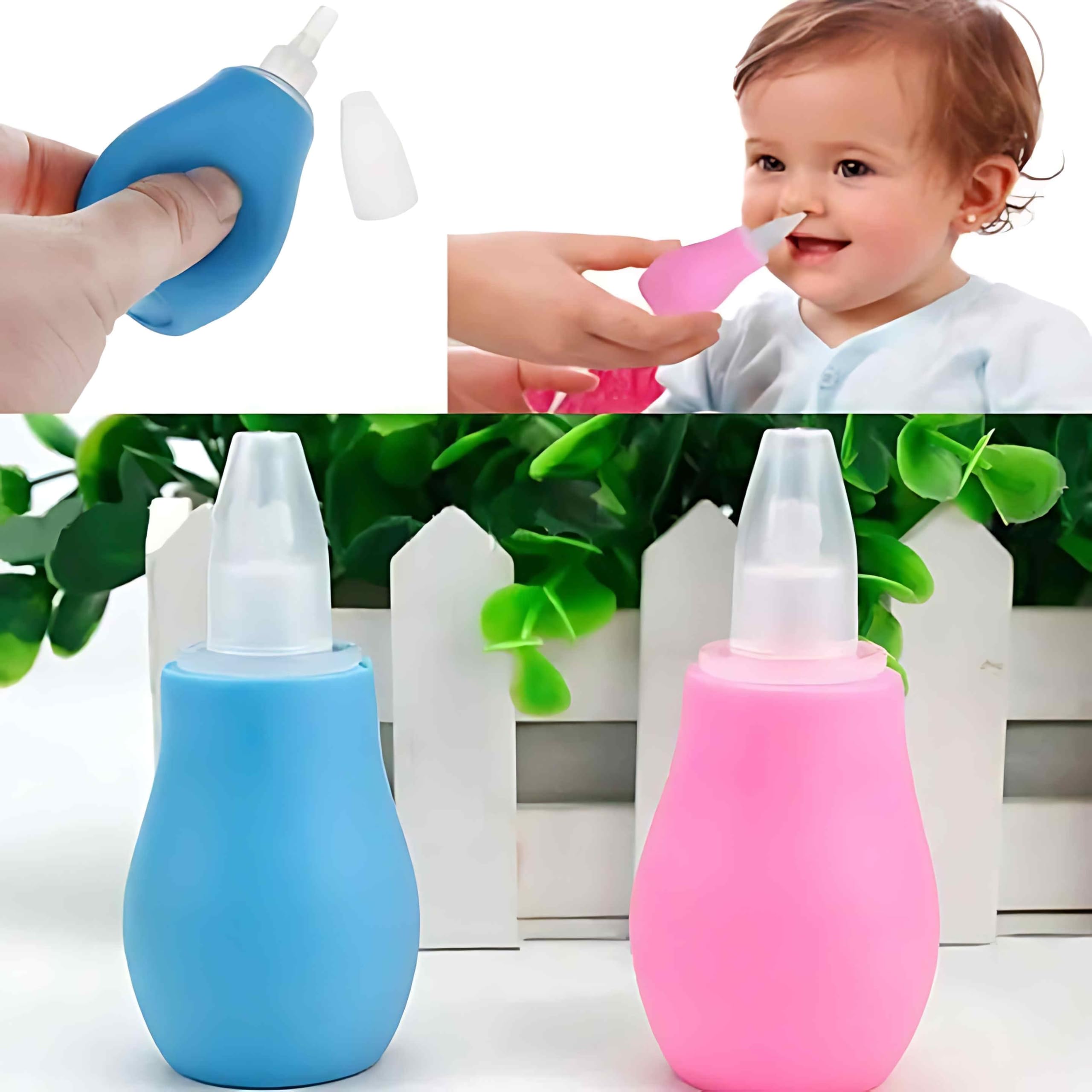 Baby Manual Nasal Aspirator - Nose Cleaner for Newborns & Toddlers | Safe Snot Remover for Clogged & Runny Nose (Pink & Blue)