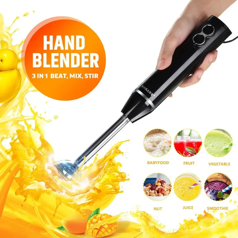 Sokany Electric Hand Blender Powerful 300 Watt Stick Blender Hand Mixer Set Stainless Steel Blades Handheld Blender With Ergonomic Handle
