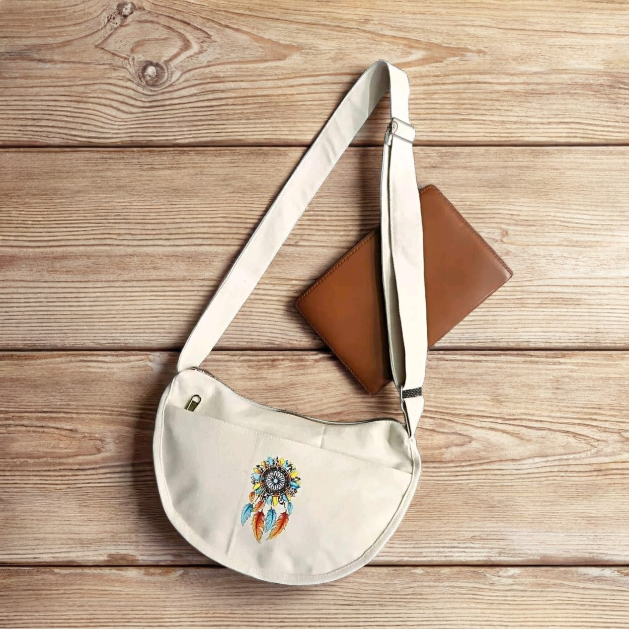 Elegant Bow Design Dtf Printed( Premium Cotton Canvas Shoulder & Cross Body Bag / Num Of Compartment 5