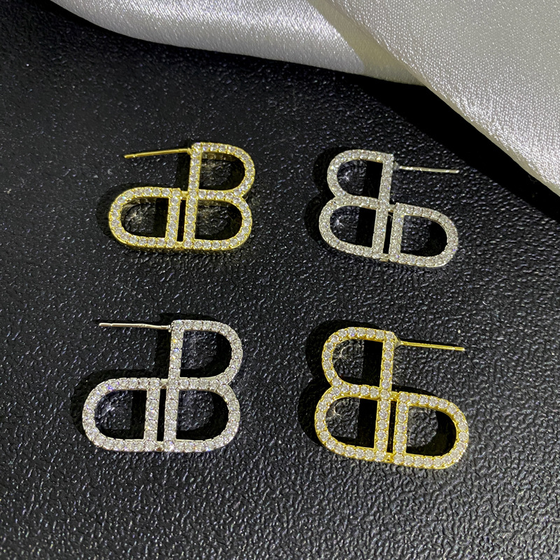 【Top Picks】2023 New B Home Letter Stud Earrings Light Luxury Niche Cold Style Double B Earrings High Design All-match Women's Earrings