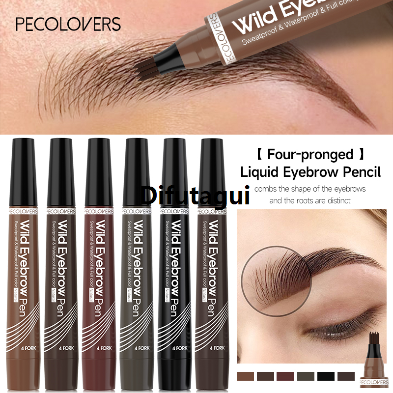 Difutagui 4 Points Eyebrow Pen 6 Colors Liquid Brow Pencil Dark Brown Microblading Special Eyebrow Pencil Waterproof Eyebrow Tattoo Pen Cosmetic