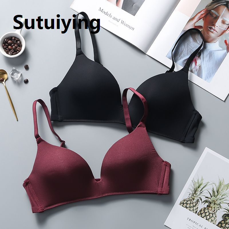 Sutuiying Ultra Thin Ice Silk Wireless Bra For Women Gather Underwear Push Up Simple Lingerie Seamless Brassiere Bralettle