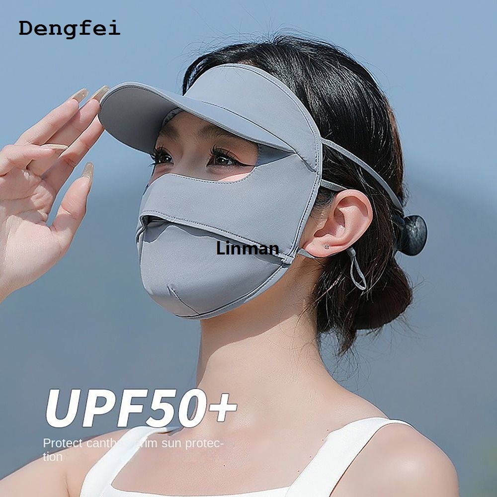 Linman Dengfei 【Special offer】1pc DIY Summer Ice Silk Mask UV Protection Face Co2025 New ver Sunscreen Veil Face With Brim Outdoor Cycling Sun Protection Hats Caps