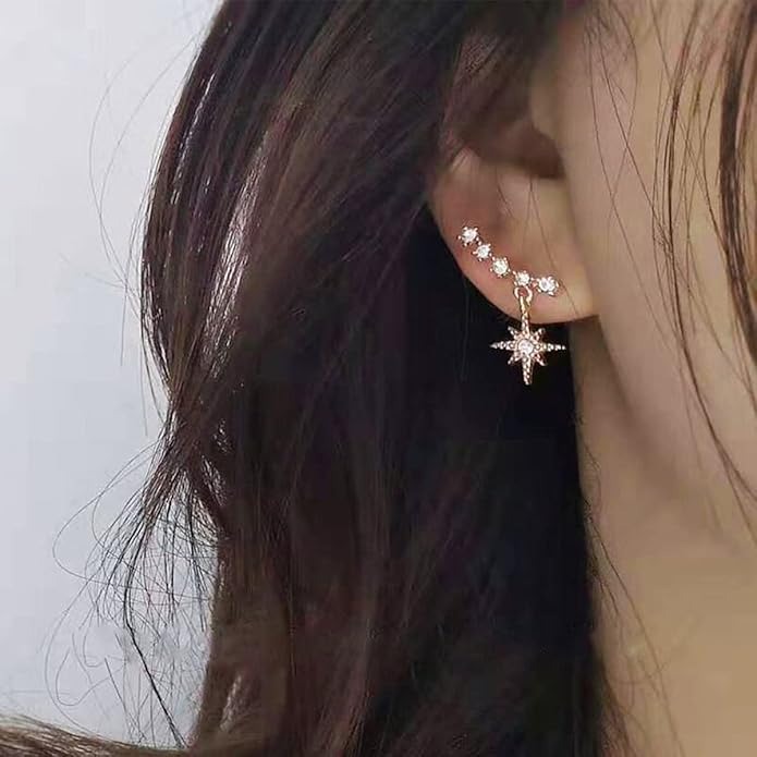 Earrings for women Gold Plated Light Weight Latest Shuriken and Stars Ear Cuffs Style Drop Earrings for girls