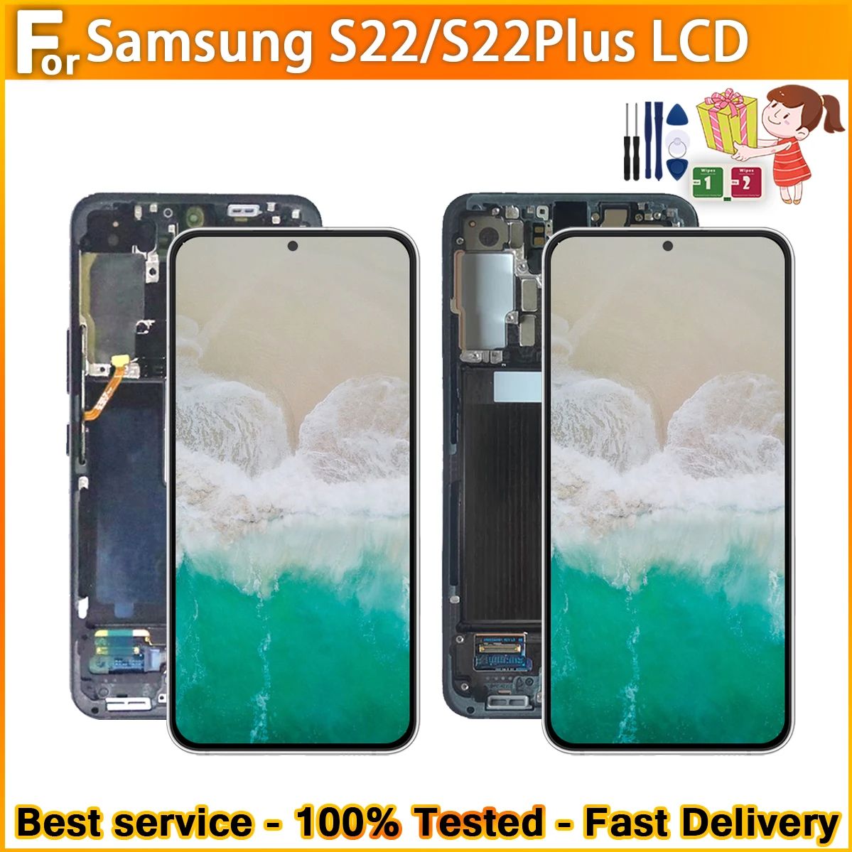 HOT For AMOLED With Frame For Samsung S22 Plus 5G LCD S906B S906U S906N Display Touch Screen Digitizer Assembly Replacement