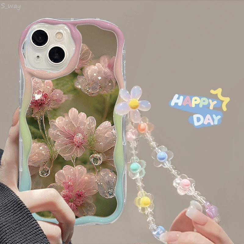 NEW S_way 3D Flower Love Heart Hang Chain Soft Case For iPhone 15 Pro Max 14 11 12 13 Mini XR 6s 6 8 7 Plus X XS SE 2020 2022 Korea Cover