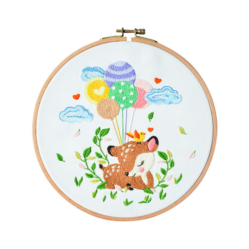 New Cartoon Balloon Embroidery Kit Animals Pattern DIY Stitching Embroidered Non Finished Products Starter Kit Cloth Embroidery Adults