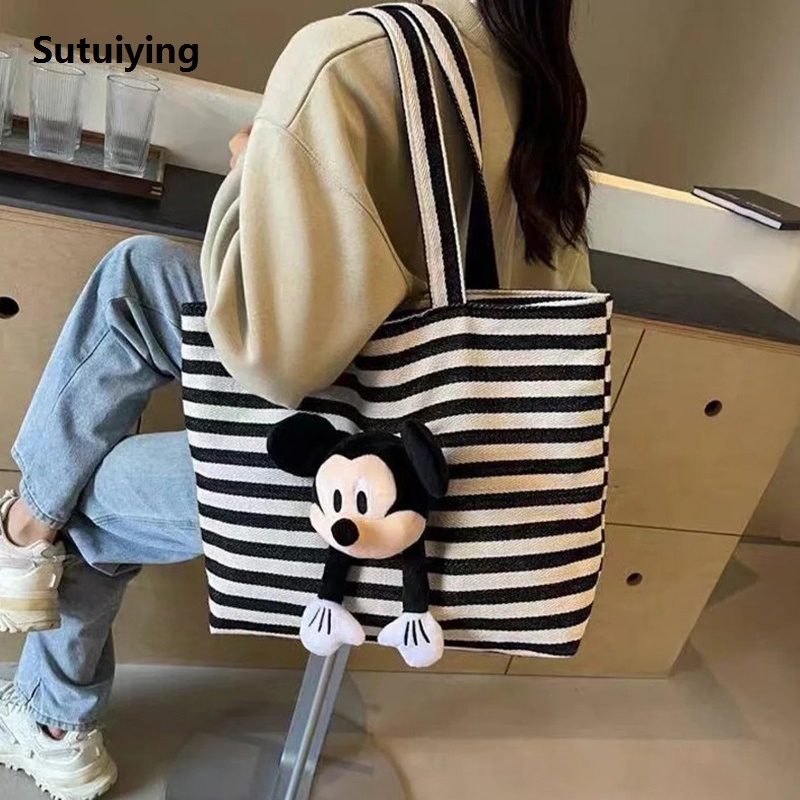 Sutuiying Disney's New Doll Mickey Three-dimensional Canvas Bag Large Fifty percent discount Capacity Tote Bag GJCUTE | Fashion New Design hand bag