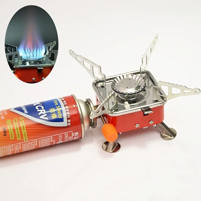 Mini Camping Stove, Folding Backpacking Camping Gas Stove Burner Lightweight Cooking Stove for Outdoor Camping Hiking Backpacking Road Trip with 1 pc Gas Fuel tank
