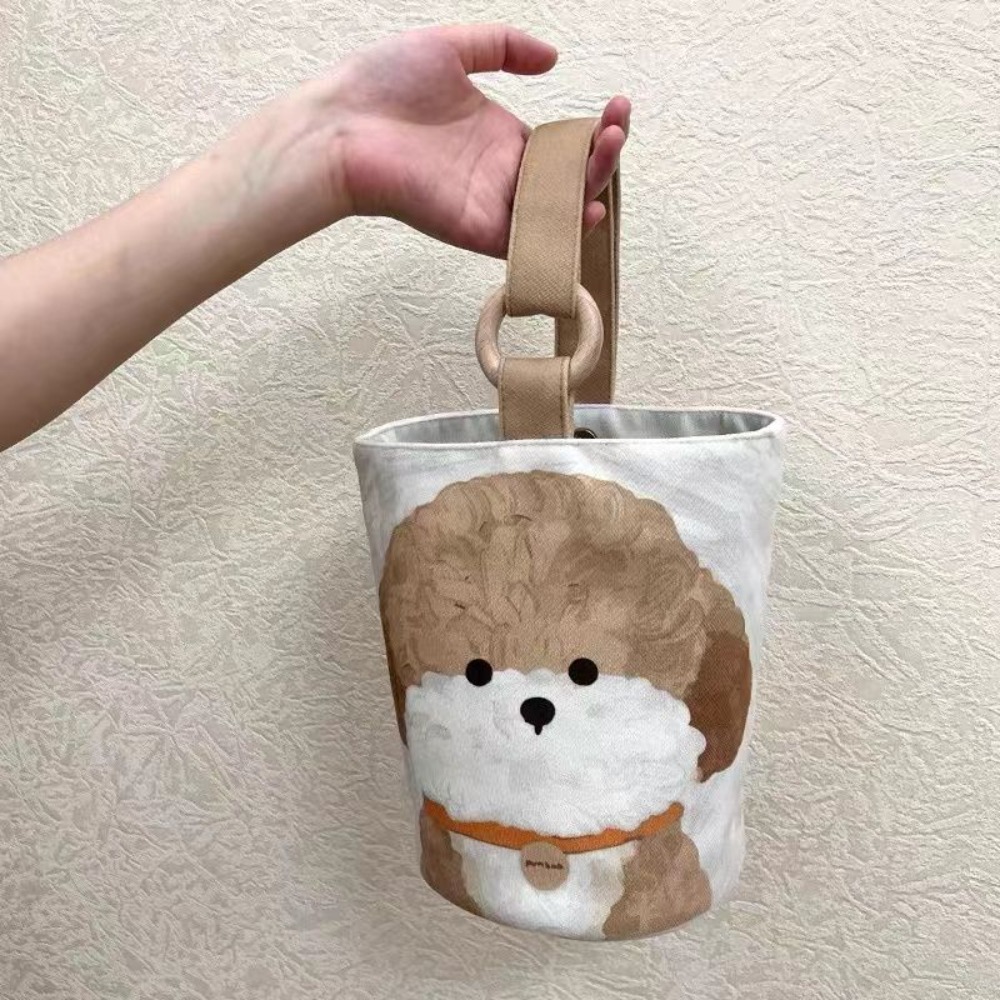Fashion Puppy Printing Bucket Bag Canvas Storage Cute Tote Bags Handbag