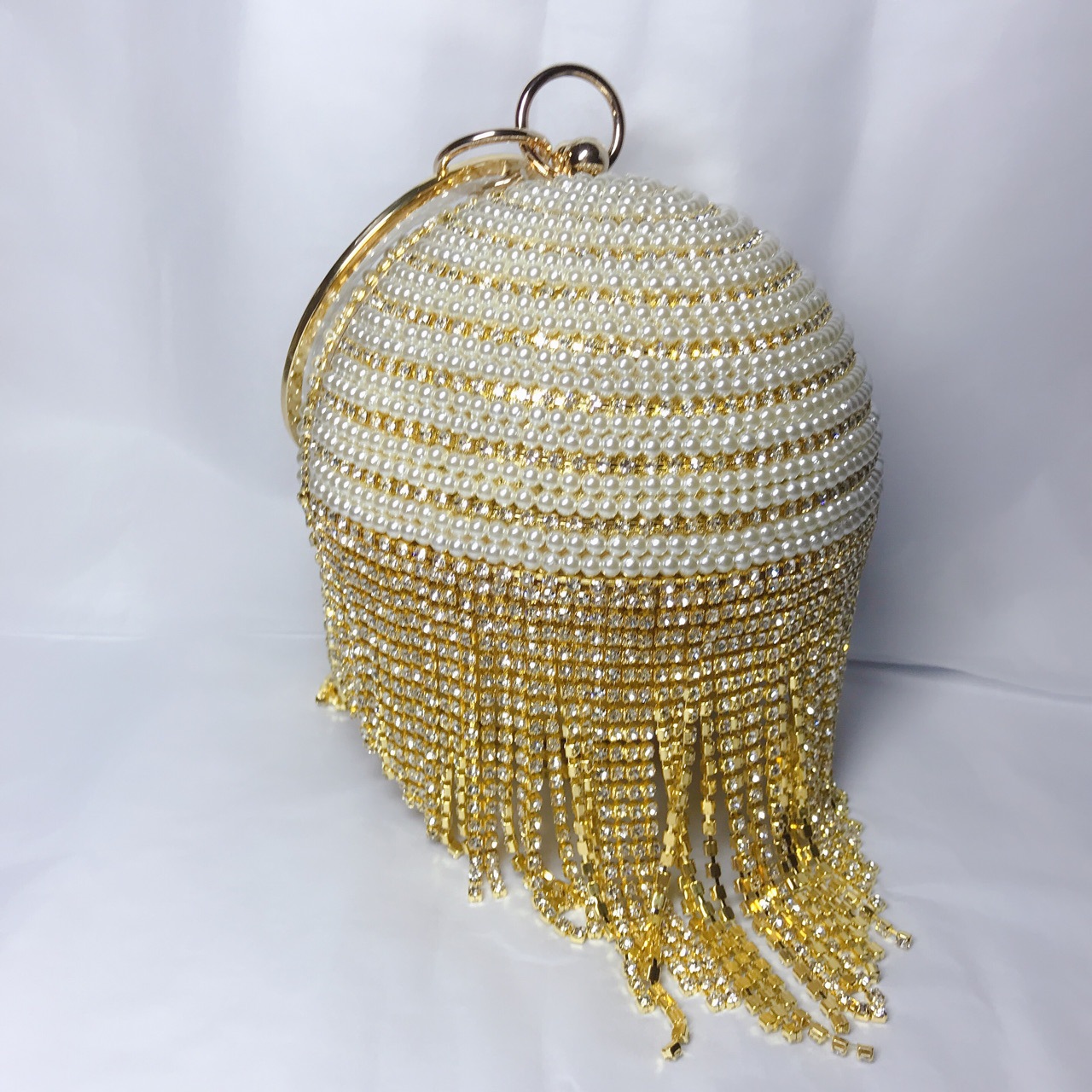 Round Ball Shaped Diamond-Studded Evening Bag Pearl Diamond Tassel Crystal Ball Women's Handbag Chain Crossbody Small Bag