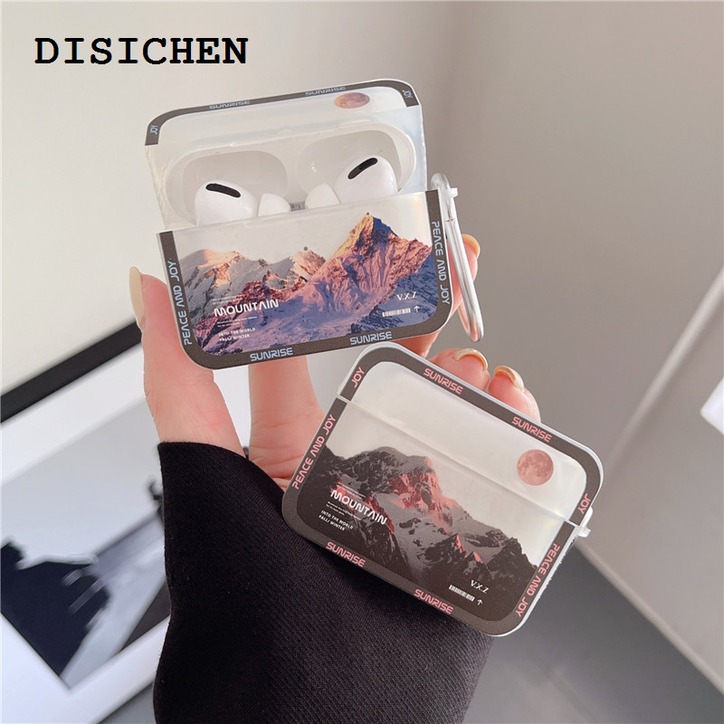 DISICHEN Fashion Luxury Fashion Case for Apple AirPods 1 2 Pro 2nd Retro Snow Mountain Soft Silicone Clear Cover for AirPods 3 Case With Keychain