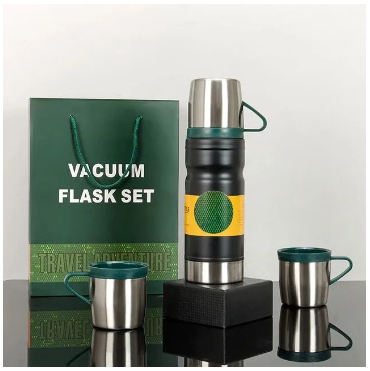 Stainless Steel Travel Hot/Cold Vacuum Flask Gift Set 680ml Flask Cup 3in1 Steel Thermos Hot And Cold Handle Cup 3pcs Thermos Winter Summer Drink