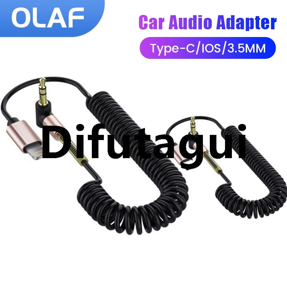 Difutagui Olaf 3.5mm Jack Audio Cable 3.5 Male to IOS/Type C/3.5MM Male Car Profesional Spring AUX Cable Adapter For Phone Car Speaker MP4 Headphone
