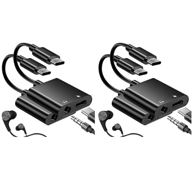 (GGBR) 4x USB C to 3.5mm Headphone and Charger Adapter,2 in 1 for Galaxy S22/S21/S20+ Ultra,Note 20/10,Pixel 6/5/4/3 XL(Black)