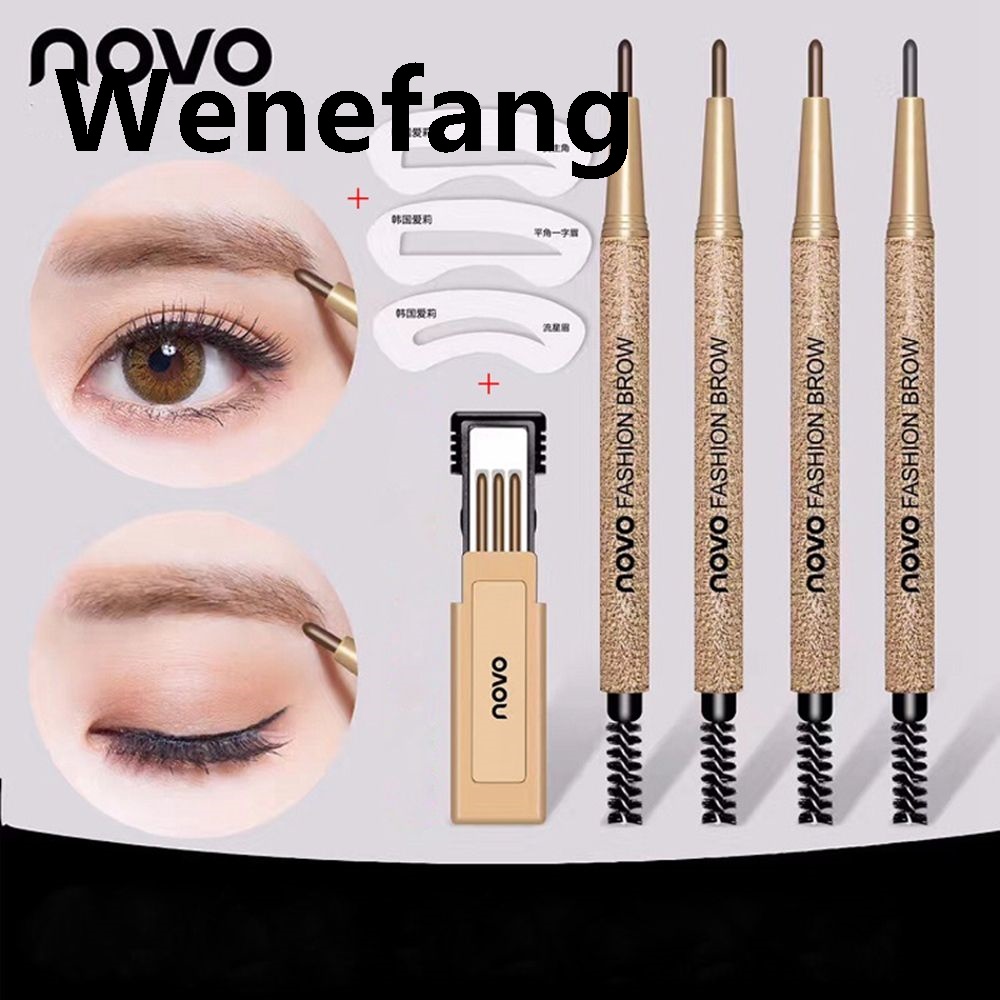 Wenefang NOVO Waterproof Long Lasting Eyebrow Pencil With 3pcs pencil Refill+3pcs Eye Brow Templates Beauty Makeup Tool Kit 2023 new
