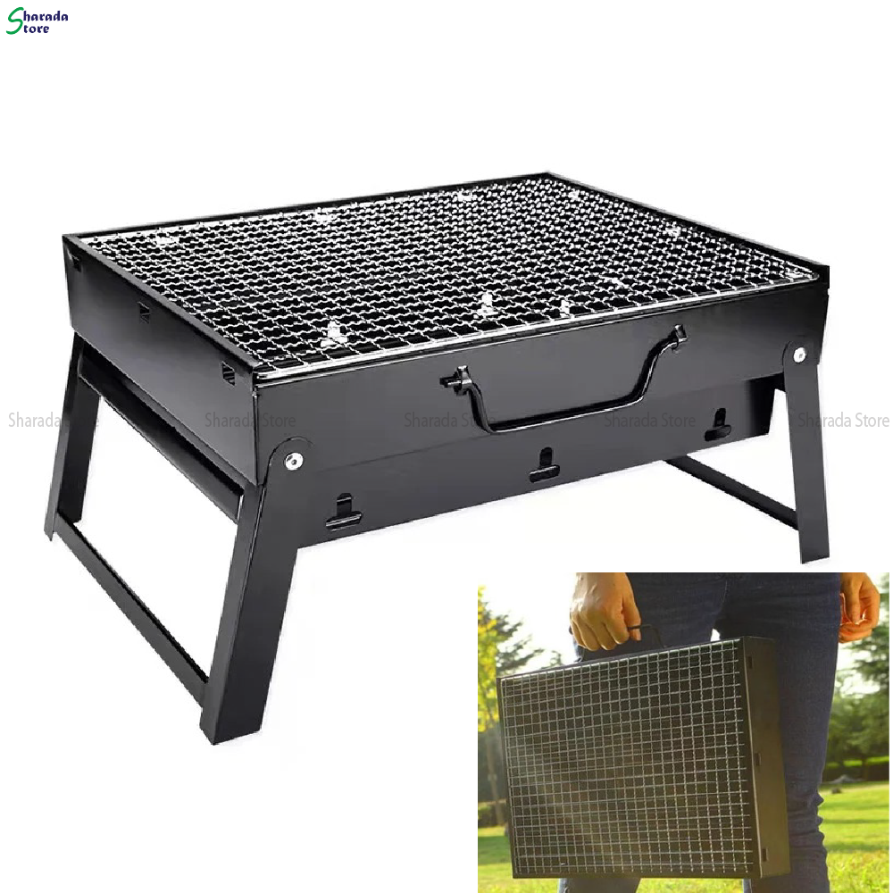 Portable Foldable BBQ Grill Stand: Chrome-Plated Stainless Steel Barbeque for Outdoor Cooking, Lightweight, Compact, and Easy to Assemble, 36x29x6.8cm