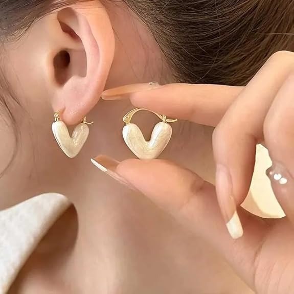 Earrings For Girls Stylish White Heart Shaped Latest Korean Western Hoop Dangle Earrings