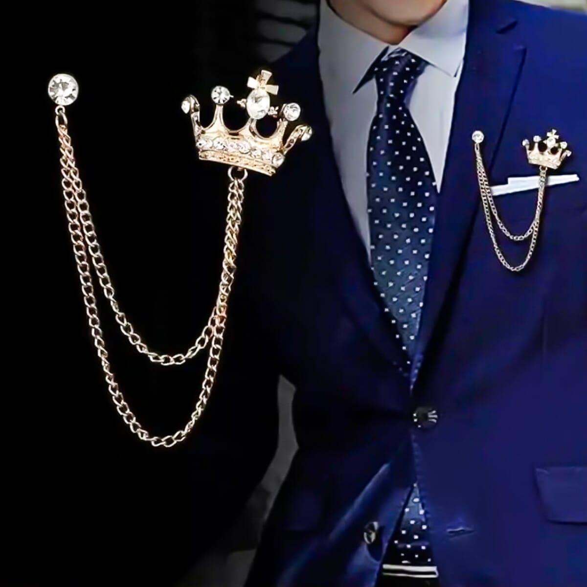 Gold Tone Crown Lapel Stick Brooch Pin