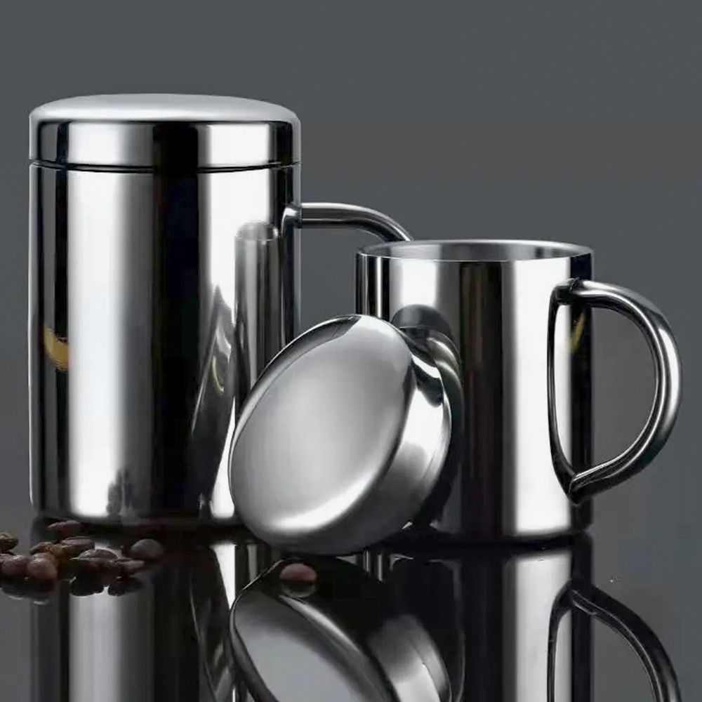 Linman 1Pcs New 200/300/400ML Stainless Steel Mug Double LaProfesional yer Anti-scalding Water Cup Portable with Lid Tea Cup