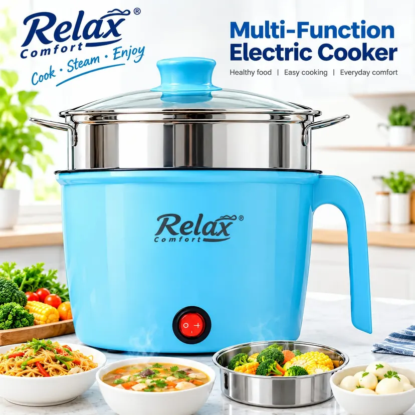 MTS Multifunctional Cooking Electric Pot Electric Cooking Pot, Rapid Noodles Maker, 1.8L Steel Mini Hot Pot Food Steamer Momo Maker 450W