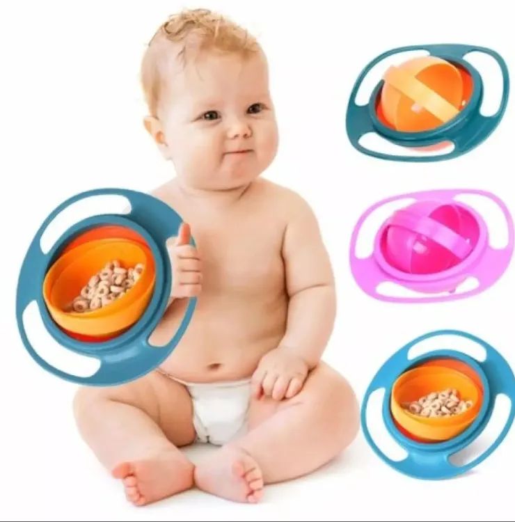 360 Degree Rotation Spill Resistant Gyroscopic Magic Bowl with Lid