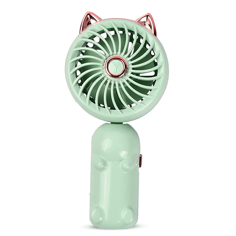 1 Piece Mini Fan Foldable Small Fan with Cat Ears with USB Rechargeable Battery (Green)