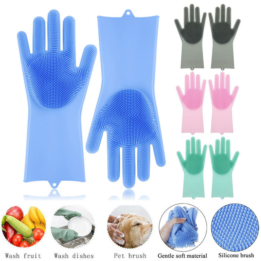 Bizzy Magic Dish Washing Silicone Gloves with Scrubber Reusable Scrub Gloves (Multicolour)