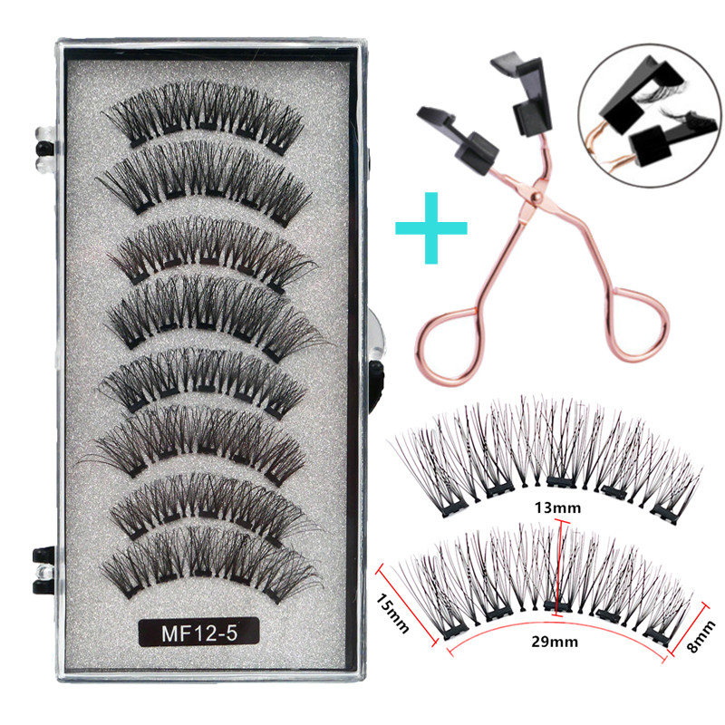 New 8 pcs/2 pairs magnetic eyelashes with 5 magnets, reusable handmade 3D mink false eyelashes natural with magnetic tweezers
