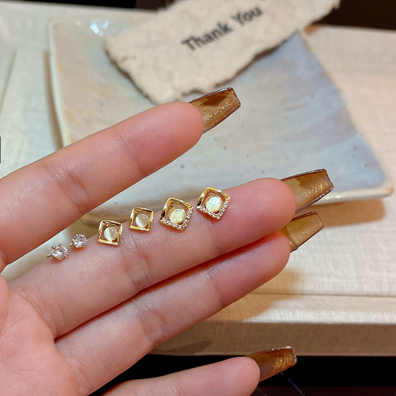 Women’s 6 Pairs Elegant Crystal & Stud Earring Set - Korean Fashion Jewelry