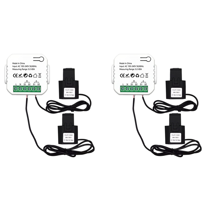2X Tuya Smart ZigBee Energy Meter 2 Way Bidirectional with Current Sensor Clamp App Monitor 100-240VAC,2 Channels