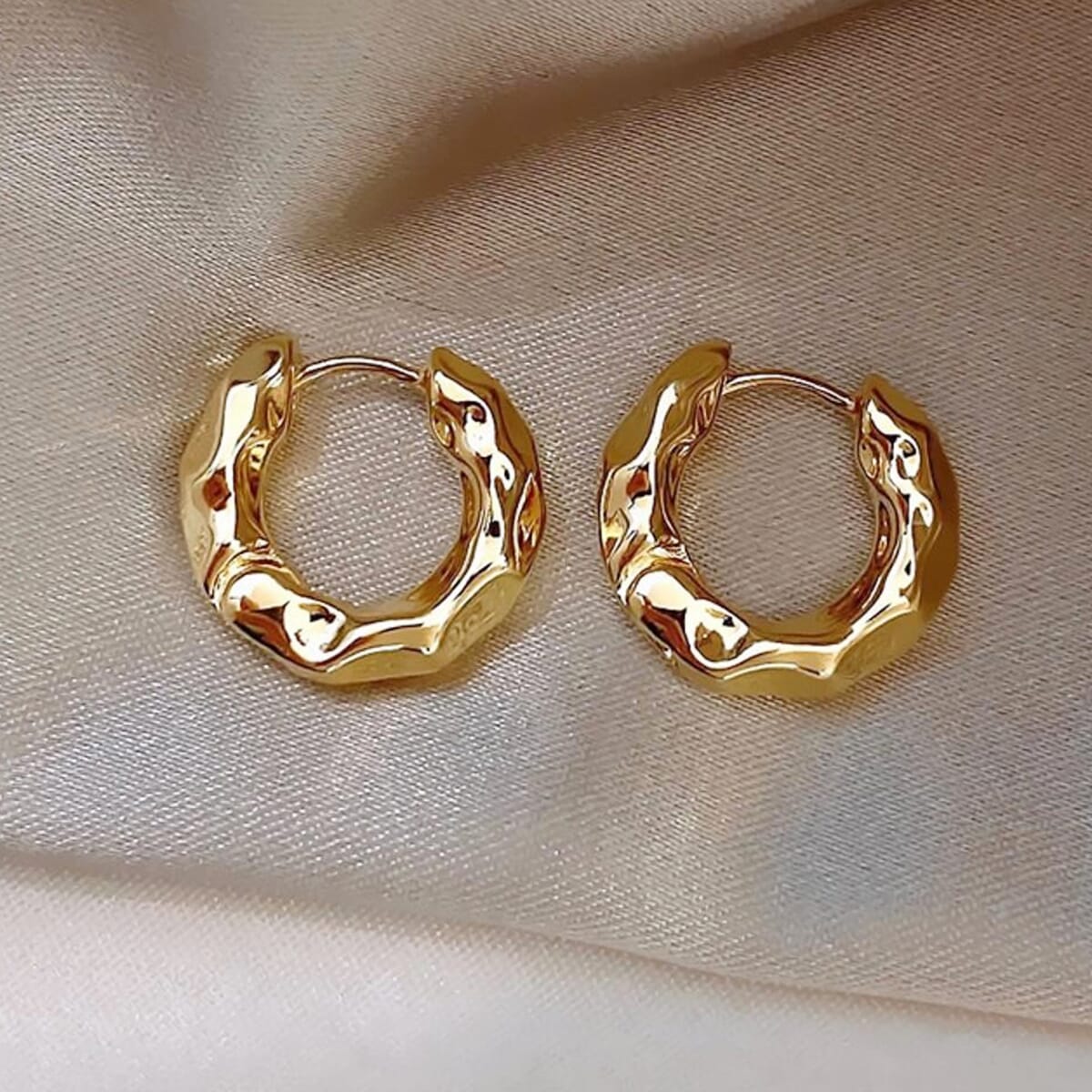 Enacolor Elegant Golden Metal Geometry Irregular Fold Earrings