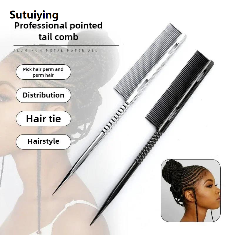 Sutuiying New Design Rat Tail Aluminium Styling Comb Professional Barber Heat Fashion Resistant Men Hair Combs Salon Hairdresser Tools For Women