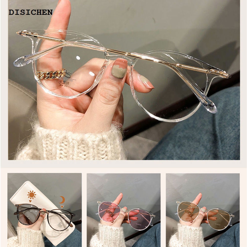 DISICHEN Fashion Color Changing Anti Blue Light Glasses Circular Glasses Frame Comfortable Outdoor Sunglasses for Women Sun Glasses