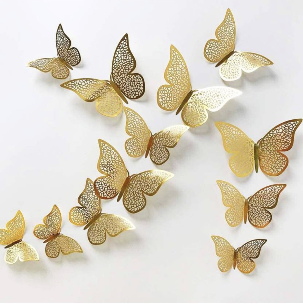 Home Decoration items 3D Butterfly Gold Pack of 12
