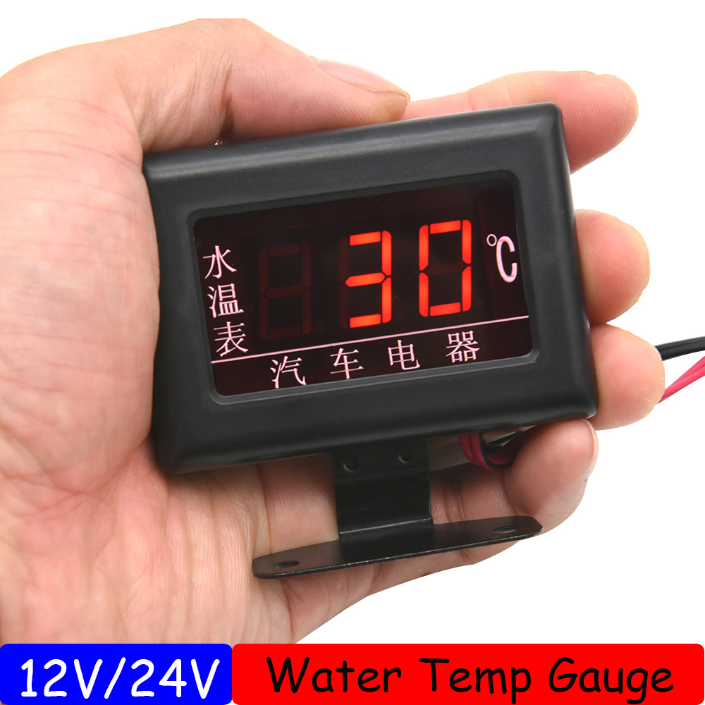 NEW 【Innovative design】12v 24v Universal Digital Water Temperature Gauges For Car 1/8npt Water Temperature Sensor Head Plug 10mm With Flashing Alarm