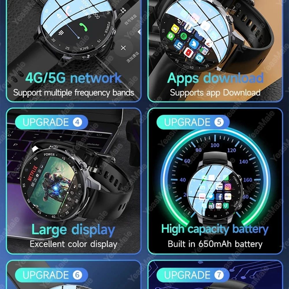 Linman 2024 NEW A3 Global Android Smartwatch 4G NET Dual HD Camera BOriginalig Full Touch Screen HeartRate IP67 Waterproof Smart Watch Men