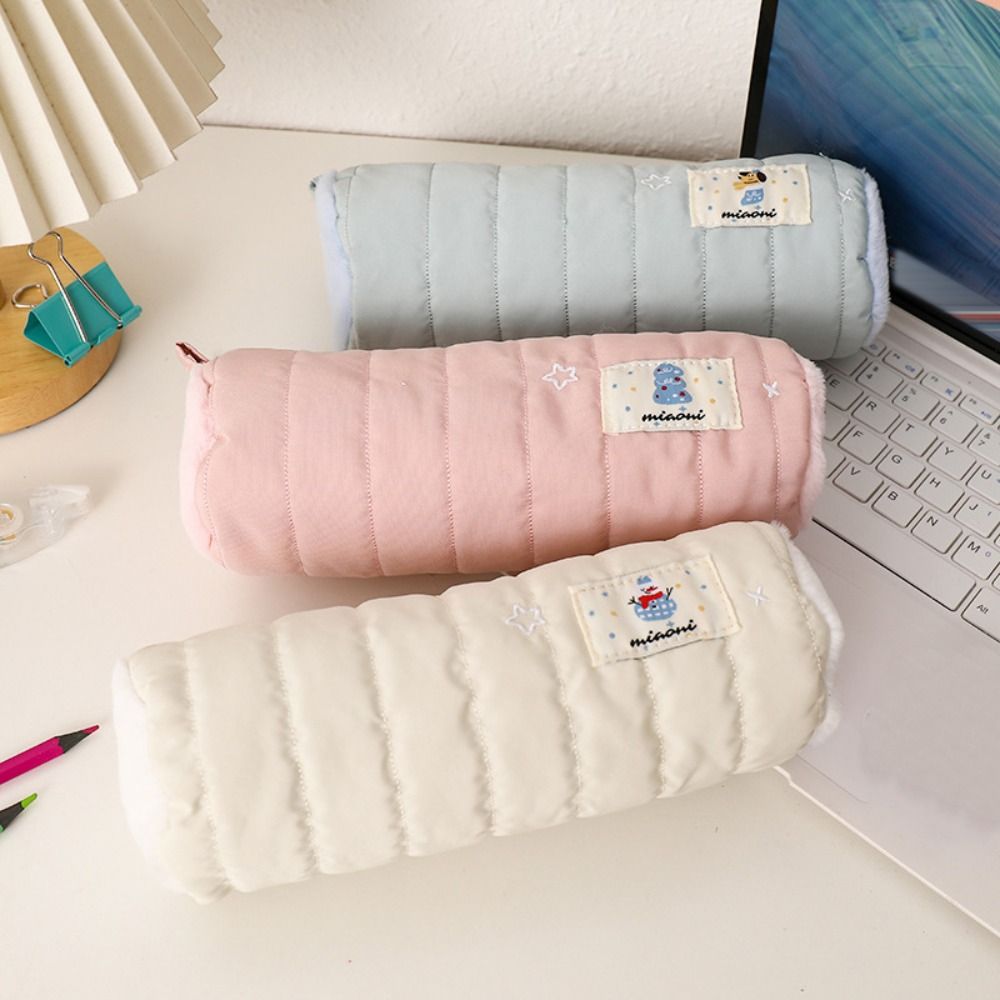 Cute Cylindrical Pen Bag Large Capacity Portable Stationery Bag Multifunctional Stationery Organizer Students