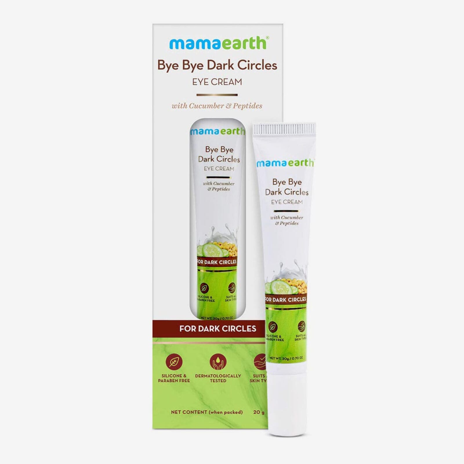Mamaearth Bye Bye Dark Circles, Under Eye Cream , With Cucumber & Peptides - 20ML, For All Skin Type
