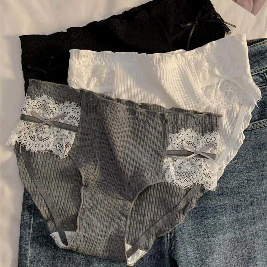 Japanese cute cotton ins girly threaded lace side bow wrap hip lolita low waist comfortable panties female