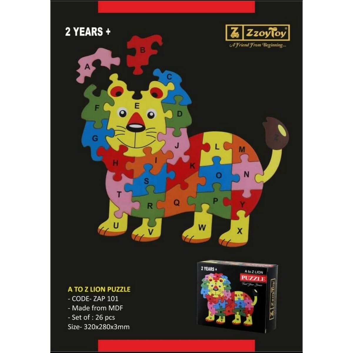 A To Z Lion Jigsaw Puzzle MDF Board Game With ABCD Alphabets (32x28x3)