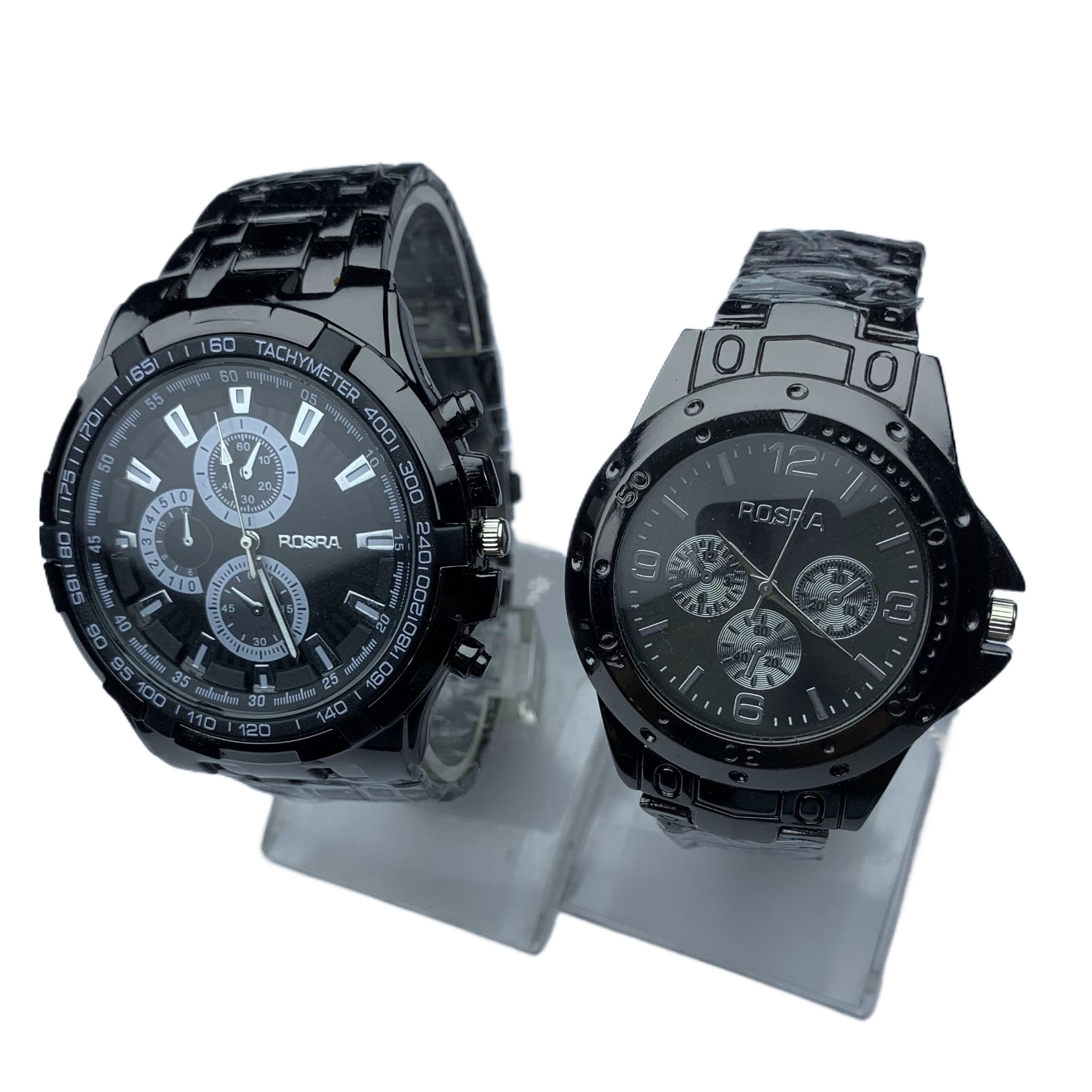 Fashinable Stainless Steel Round Black Dial Black Color Chain Best Quality 2 Pics Pair Watch For Couple- Best Suppliers