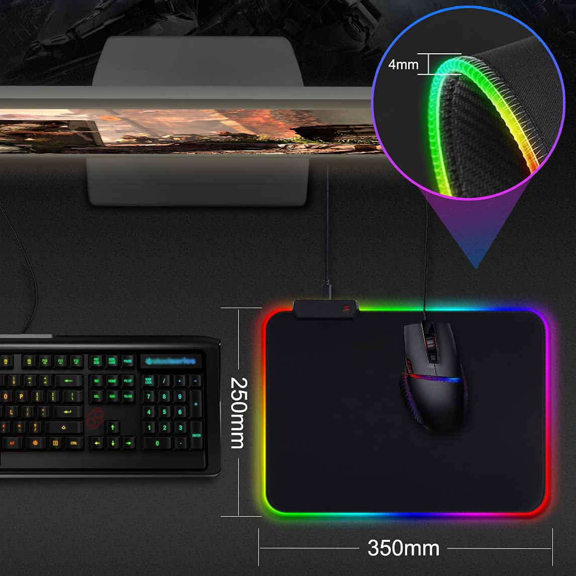 Gigaware Gaming Light RGB Mousepad Anti Slip Material - 350 X 250mm