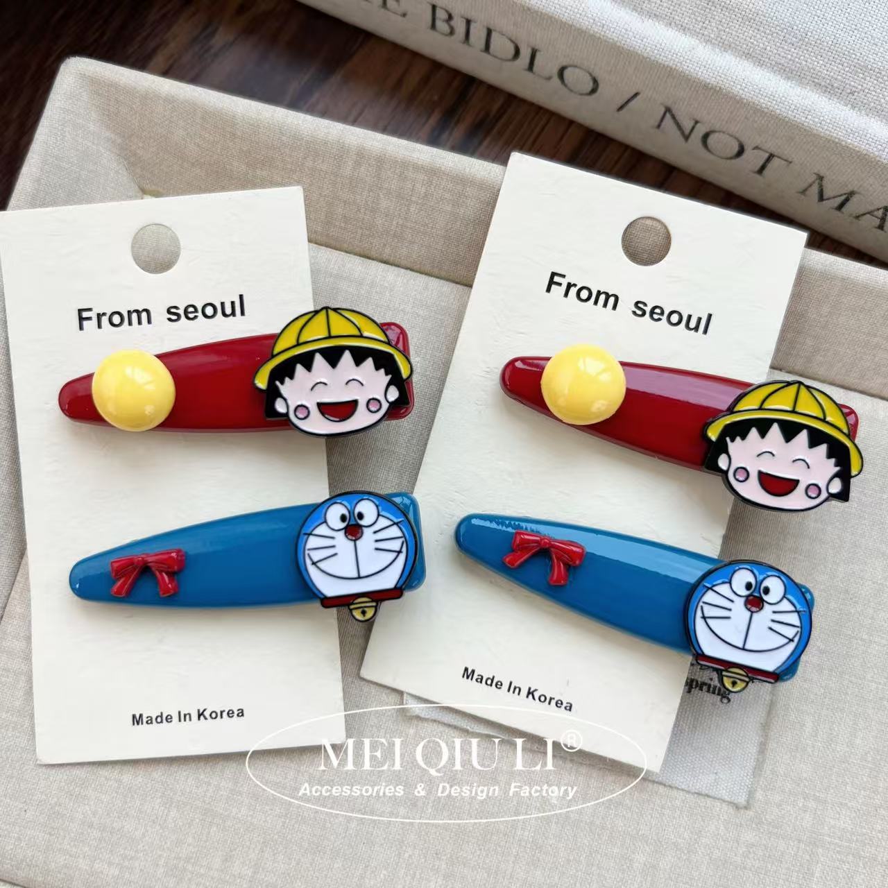Korean cartoon red and blue robot cat hairpin duck beak clip sweet and cute little ball clip bangs clip side chuck head ornament woman